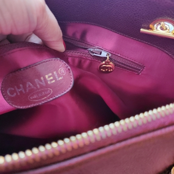 Chanel Caviar Leather CC Tote Bag Burgundy Vintage - Picture 7 of 12